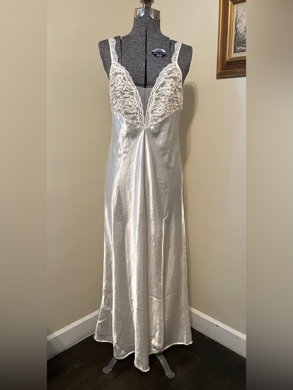 Vintage Victorias Secret Ivory Satin Long Slip Dress Gold Label Glam Bridal M